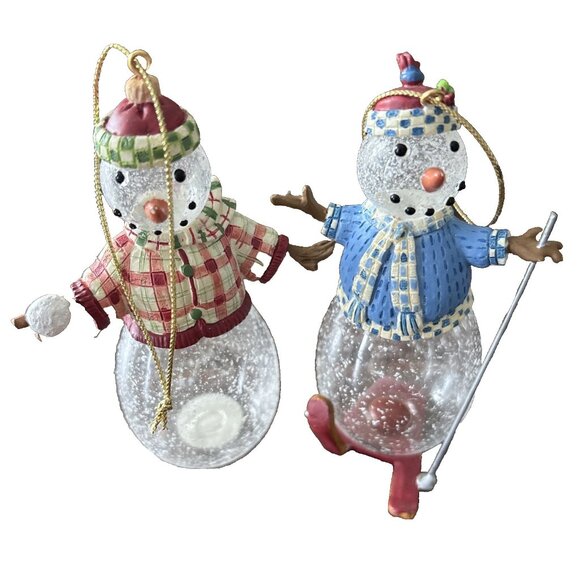 4" Princess House Mr. & Mrs. Snowman Fine Treasures Set of 2 Christmas Ornaments - Picture 1 of 8